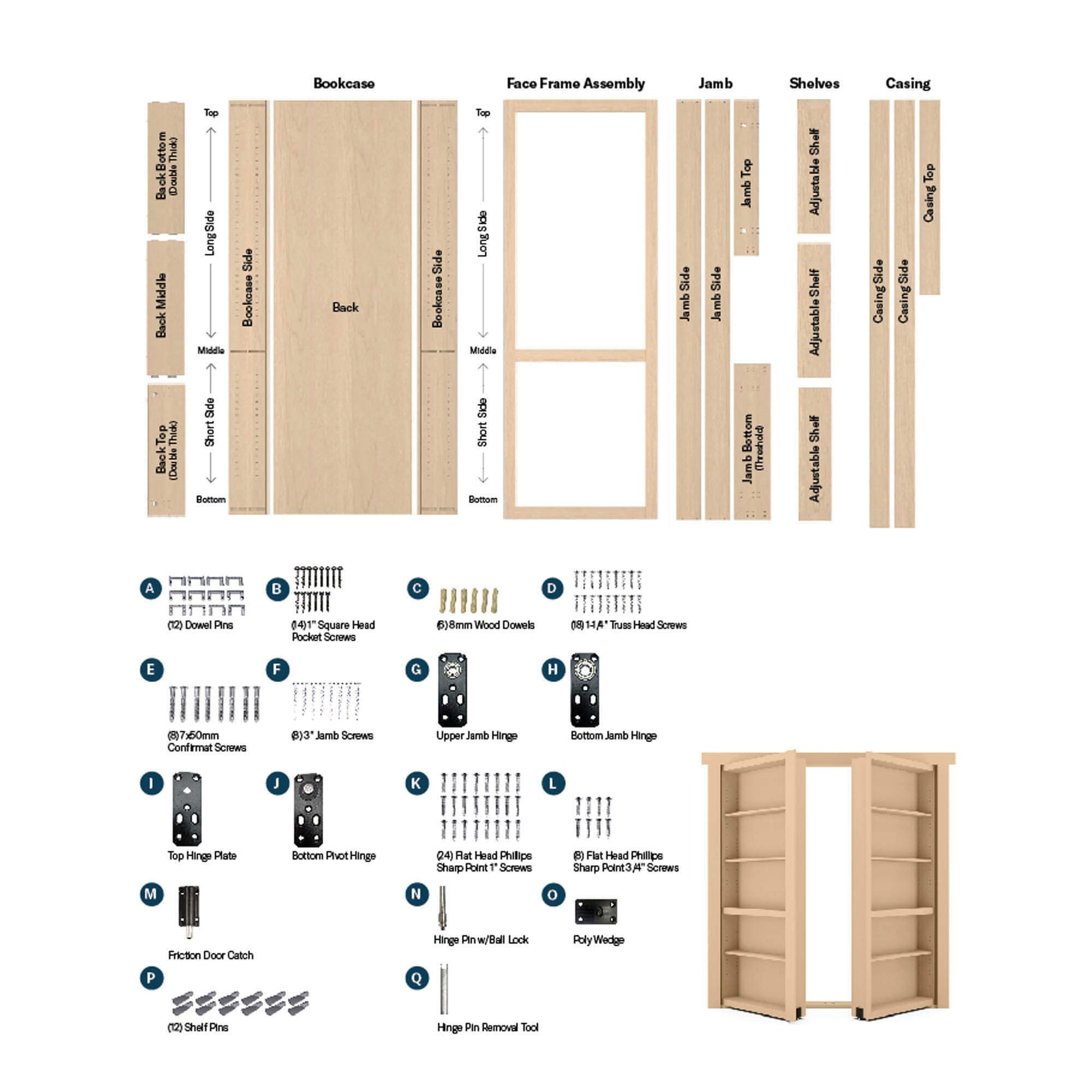 Unassembled Flush Mount Bookcase French Door - Murphy Door